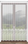 Firana haftowana w kolorze białym, wysokość 280 cm, z delikatnym wzorem okręgów na dolnej krawędzi. Zawieszona na drążku, zwiewna, lekko przezroczysta tkanina, osłaniająca widok na zewnątrz, w prostym otoczeniu okiennym.