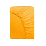 Prześcieradło frotte z gumką 40x90 w intensywnym żółtym kolorze, leżące na białym tle. Widoczna elastyczna gumka na brzegach, zapewniająca łatwe dopasowanie do materaca. Materiał ma gładką fakturę, idealny do łóżeczek dziecięcych.