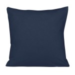 Poszewka jersey w kolorze ciemnego granatu, kwadratowa o wymiarach 40x40 cm, leżąca na jednolitym tle. Tekstura materiału jest gładka, bez wzorów ani napisów, prezentująca prosty i nowoczesny design.