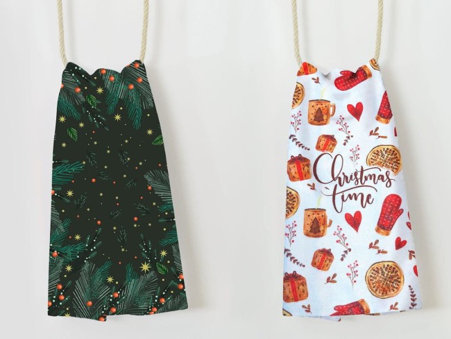  Ściereczki kuchenne z tkaniny bawełniano-poliestrowej w świąteczny wzór 