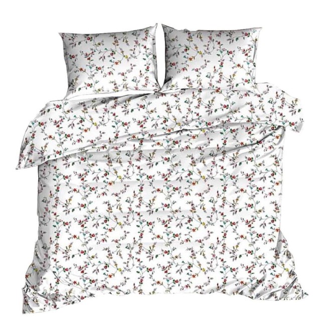  Delikatna kobieca śliczna biała pościel z kory 160x200 cm we wzorzyste kolorowe kwiaty 