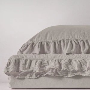 Pościel bawełniana z falbanką 220x200 Stonewashed Exclusive, Natural Cream, kremowa