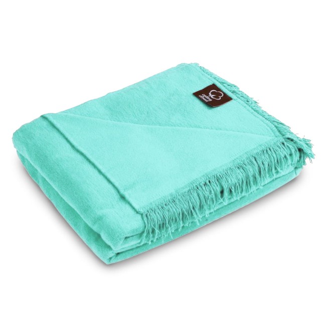  Miękki miętowy koc bawełniany z frędzlami 150x200 cm produkt polski 