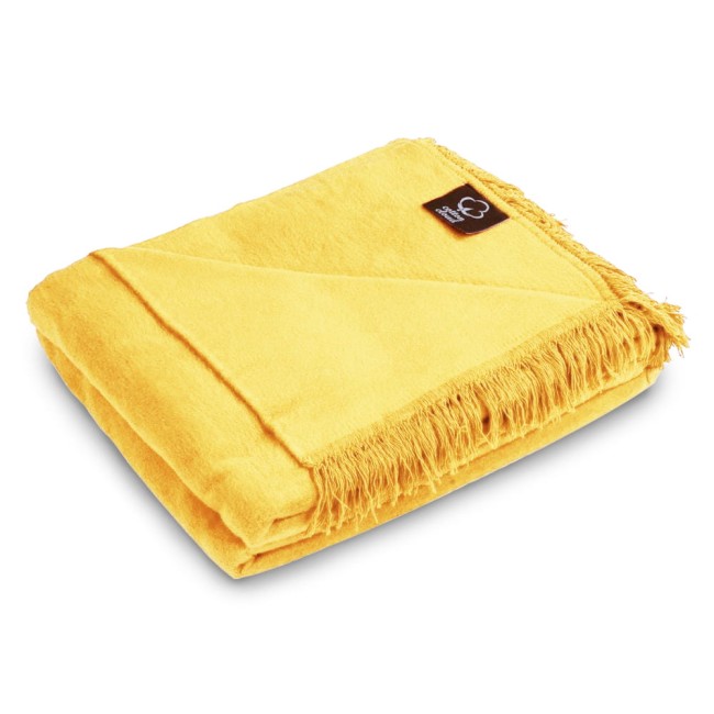  Miękki żółty koc bawełniany z frędzlami 150x200 cm produkt polski 