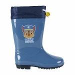 Kalosze dziecięce Psi Patrol, w kolorze niebieskim, rozmiar 22. Wysoka cholewka z tworzywa, z grafiką psa Chase oraz napisem PAW PATROL.