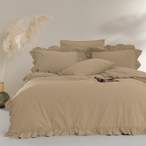 Komplet poszewek bawełnianych z falbanką 2x40x40 cm Stonewashed Exclusive Akdeniz Beige, beżowa