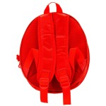 Owalny plecak dziecięcy Psi Patrol w kolorze czerwonym z regulowanymi szelkami, o gładkiej fakturze. Ujęcie z góry, z widocznym uchwytem i wzmocnionymi szelkami. Tło białe, co podkreśla intensywność koloru.