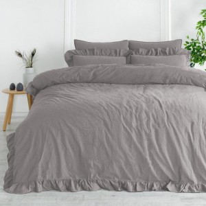 Komplet poszewek bawełnianych z falbanką 2x40x40 cm Stonewashed Exclusive Opal Grey, szara