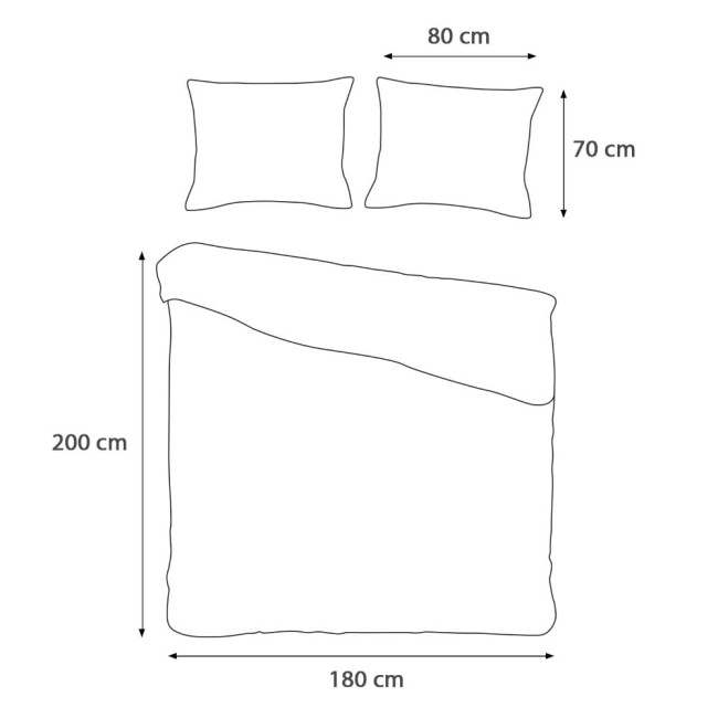 Pościel satynowa 180x200 cm w ciemnym granacie, obejmująca dwa poszewki 70x80 cm. Wyraźny zarys rozłożonego kompletu z zaokrąglonymi brzegami. Materiał gładki, bez ozdób, na białym tle. Wymiary oraz faktura materiału łatwo dostrzegalne.