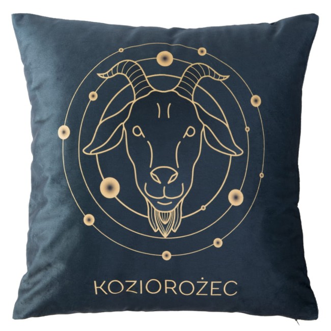  Elegancka, nowoczesna poszewka dekoracyjna 40x40 cm znak zodiaku koziorożec niebieska i złota 