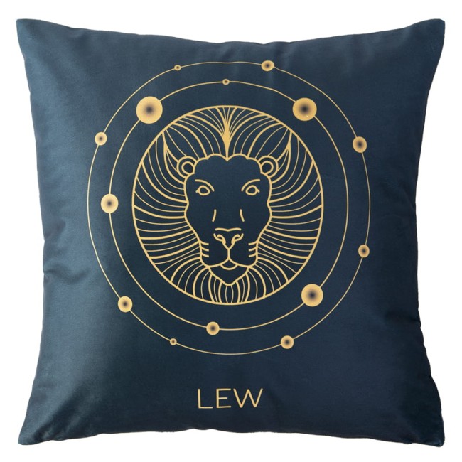  Elegancka, nowoczesna poszewka dekoracyjna 40x40 cm znak zodiaku lew niebieska i złota 