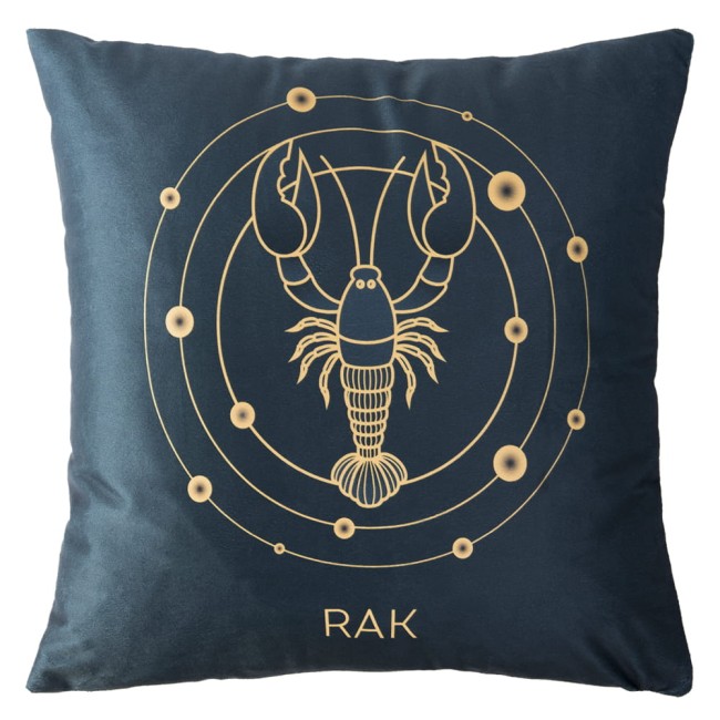  Elegancka, nowoczesna poszewka dekoracyjna 40x40 cm znak zodiaku rak niebieska i złota 