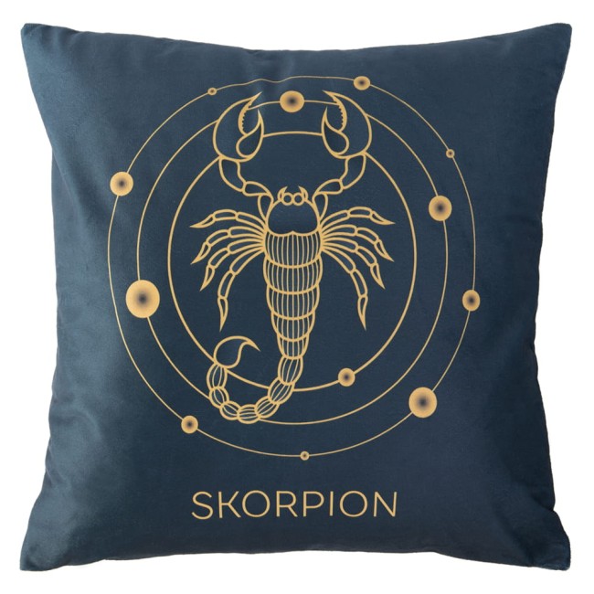  Elegancka, nowoczesna poszewka dekoracyjna 40x40 cm znak zodiaku skorpion niebieska i złota 