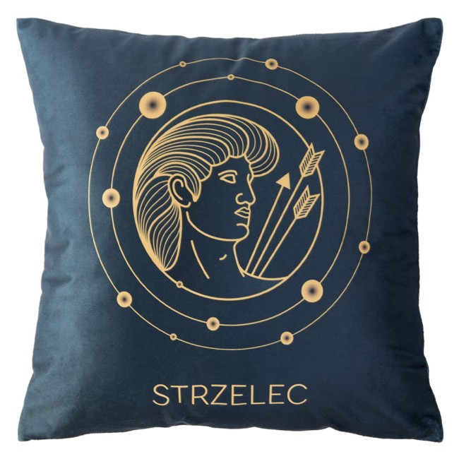  Elegancka, nowoczesna poszewka dekoracyjna 40x40 cm znak zodiaku strzelec niebieska i złota 