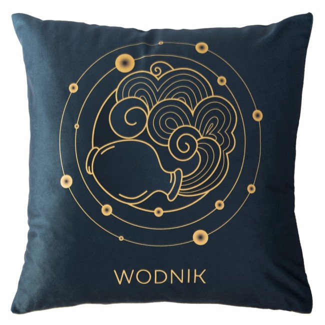  Elegancka, nowoczesna poszewka dekoracyjna 40x40 cm znak zodiaku wodnik niebieska i złota 