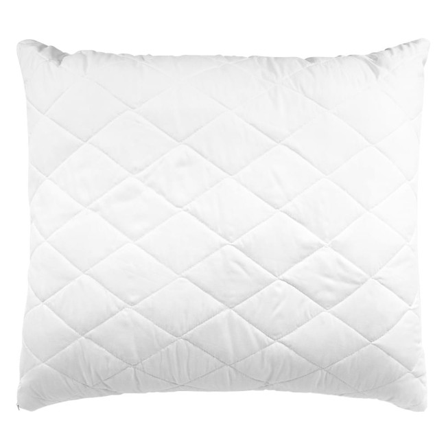 Poduszka antyalergiczna 50x70 Classic pikowana, o białym kolorze, leżąca na płaskiej powierzchni. Widać pikowany wzór w romby. Materiał wygląda na teksturowany i przewiewny, idealny dla osób z alergiami. Forma prostokątna, rozmiar standardowy.