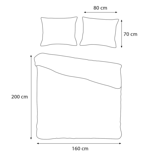 Pościel bawełniana w kolorze musztardowym, obejmująca poszwę na kołdrę 160x200 cm oraz dwie poduszki 70x80 cm, rozłożona na płasko. Materiał teksturowany z falbanką, bez widocznych napisów czy logo, na białym tle.