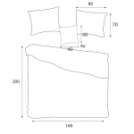 Pościel bambusowa satyna bawełniana 160x200 z beżowymi paskami, składająca się z kołdry i czterech poduszek. Produkt leży na białym tle, angle shows beddings. Wymiary: kołdra 160x200 cm, poduszki 70x80 cm i 40x40 cm.