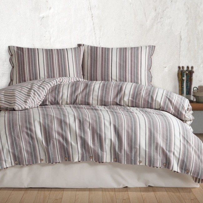 Klasyczna delikatna miękka pościel 140x200 cm w białe, fioletowe i szare paski 