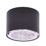 Lampa sufitowa HORN K-5132 w kolorze czarnym, okrągła, z prostym designem. Widoczny metalowy element z reflektorem, zamontowana na suficie. Efektowna tekstura powierzchni, elegancka stylistyka. Tło białe, co podkreśla prezentację produktu.