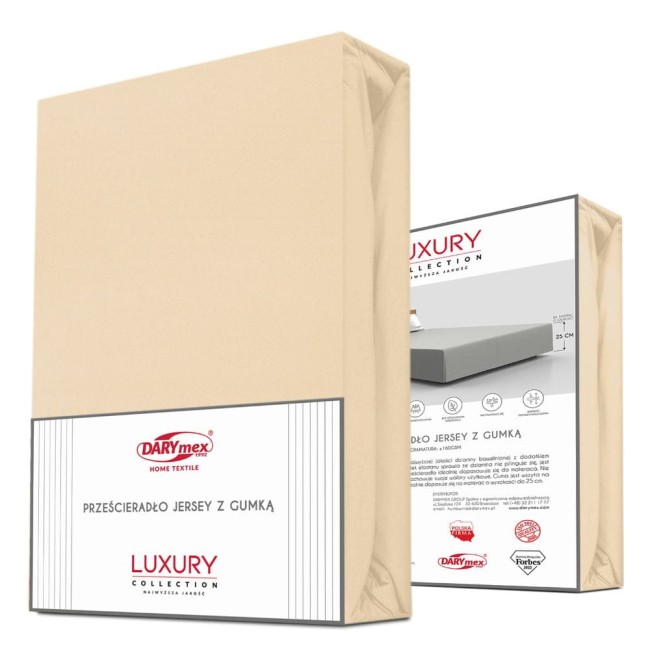 Eleganckie ekskluzywne bardzo wytrzymałe beżowe prześcieradło jersey 200x220 cm z elastanem z gumką 