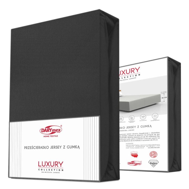  Eleganckie bardzo wytrzymałe ekskluzywne czarne prześcieradło jersey 180x200 cm z elastanem z gumką 