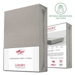 Prześcieradło jersey z gumką w kolorze popielatym, o wymiarach 90x200 cm, z wysoką gramaturą 160 g/m². Złożone, widoczne z przodu, na białym tle.