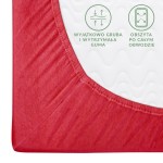 Prześcieradło jersey z gumką w kolorze koralowym, w rozmiarze 40x90 cm. Widoczne detale to elastyczna, gruba guma obwodowa oraz tekstura materiału.