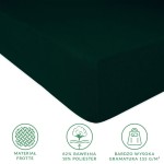 Prześcieradło frotte z gumką 90x200 w kolorze zieleni butelkowej, leżące na białym tle. Wykonane z 82% bawełny i 18% poliestru, o wysokiej gramaturze 155 g/m². Zawiera widoczne ikony informacyjne dotyczące materiału i gramatury.