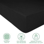 Prześcieradło frotte z gumką w kolorze czarnym, leżące na ciemnym tle. Materiał o fakturze frotte, wykonane z 82% bawełny i 18% poliestru. Widoczny kolor i grubość 155 g/m². Brak dodatkowych napisów lub wzorów.