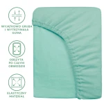 Prześcieradło frotte z gumką o wymiarach 120x200 cm w jasnym turkusie. Produkt leży na płasko, uwidaczniając elastyczną gumę obszytą po całym obwodzie oraz miękką, teksturowaną powierzchnię materiału.