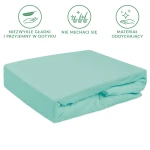 Prześcieradło frotte z gumką w kolorze jasnego turkusu, rozmiar 120x200 cm, leżące w widoku frontalnym, z widoczną fakturą materiału. Produkt ma elastyczne brzegi, co ułatwia mocowanie. Tło jest białe, co podkreśla kolor oraz teksturę prześcieradła.