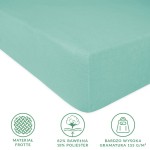 Prześcieradło frotte z gumką w jasnym turkusie, leżące na płaskiej powierzchni. Materiał o teksturze frotte wykonany w 82% z bawełny i 18% z poliestru, zapewniający wysoką gramaturę 155 g/m². Widoczne gumki na brzegach zapewniające dopasowanie.