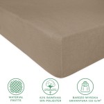 Prześcieradło frotte z gumką 160x200 w kolorze kakao, leżące na płaskiej powierzchni. Widoczna faktura materiału oraz gumka wykończeniowa. Oznaczenia informujące o składzie: 82% bawełna, 18% poliester. Bez dodatkowych dekoracji.