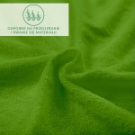 Prześcieradło frotte w kolorze kaktus, rozłożone na gładkim tle, prezentujące teksturę tkaniny. Widoczne zbliżenie na miękką strukturę materiału, z informacją o odporności na przecieranie i rwanie.