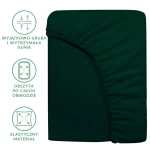 Prześcieradło frotte z gumką w kolorze zieleni butelkowej, rozmiar 180x200 cm. Produkt leżący, pokazany z przodu. Widoczne detale: elastyczna guma obwodowa, gruba faktura materiału. Prosty, jednolity kolor bez wzorów.
