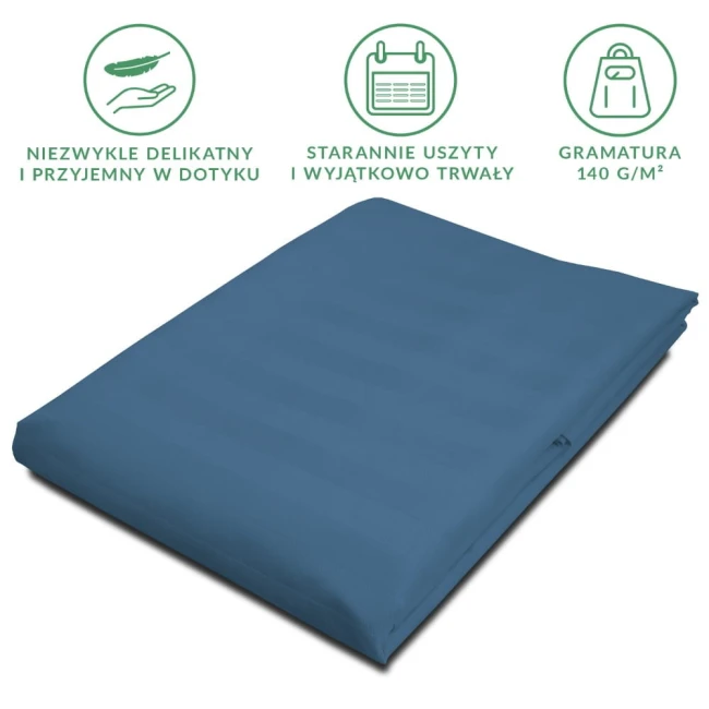 Prześcieradło bambusowe w chabrowym kolorze, wykonane z satynowej bawełny, o wymiarach 220x260 cm. Produkt leży płasko, na jednolitym tle. Widoczne detale to delikatna faktura materiału oraz staranne wykończenie.