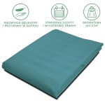 Prześcieradło bambusowe w kolorze turkusowym, w rozmiarze 220x260, z delikatną fakturą satyny bawełnianej i poziomymi paskami. Produkt leży na płaskiej powierzchni, prezentując staranne wykończenie. Widoczna jest lekka grubość tkaniny.