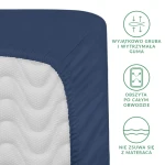 Prześcieradło satynowe z gumką 180x200 w kolorze chabrowym, rozłożone na materacu. Widoczna guma obszyta po całym obwodzie, zapobiegająca zsuwaniu. Prześcieradło ma delikatną, teksturowaną strukturę. Tło białe, proste.