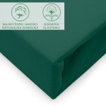 Prześcieradło jersey z elastanem w kolorze zielonym, rozmiar 200x220 cm, z widoczną gumką. Ujęcie z boku, pokazujące właściwości materiału i detale wykończenia. Na tle białym, bez dodatkowych elementów.