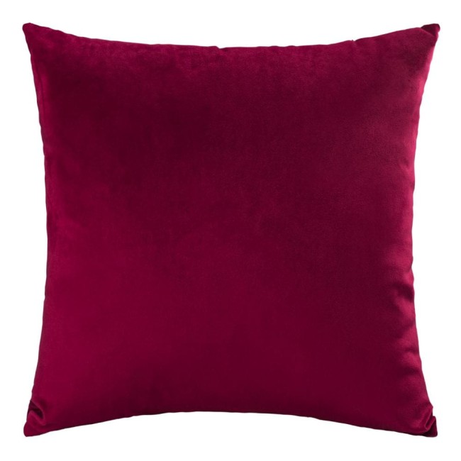 Poszewka dekoracyjna w kolorze bordowym o wymiarach 43x43 cm, z gładką, aksamitną fakturą. Ujęcie frontalne, eksponujące prostokątny kształt. Idealna do aranżacji wnętrz na święta.