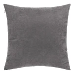 Poszewka dekoracyjna 40x40 cm, gładka, w odcieniu szarości. Ujęcie frontalne ukazuje miękką, teksturowaną powierzchnię materiału. Zamek błyskawiczny na boku, brak wzorów i dodatkowych dekoracji. Produkt idealny do aranżacji wnętrz.