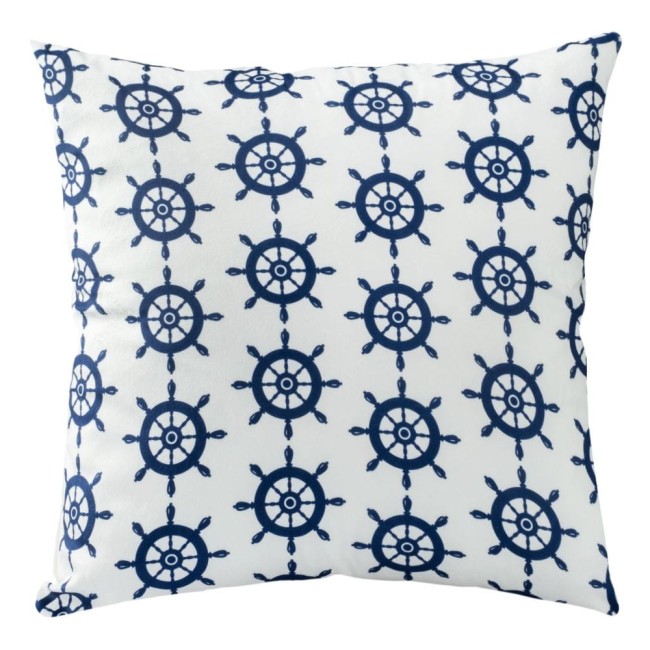  Elegancka biała poszewka 43x43 cm w granatowe stery żeglarskie  