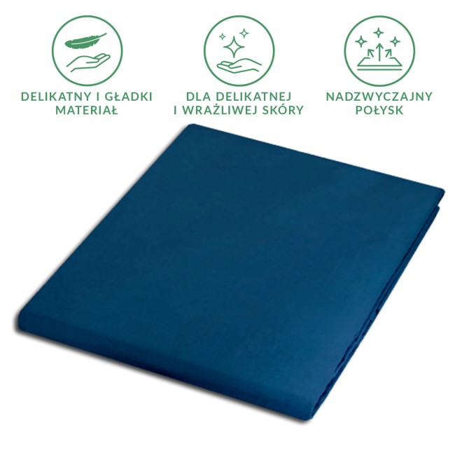 Prześcieradło satynowe bez gumki w kolorze chaber, w rozmiarze 200x220 cm, leżące na płaskiej powierzchni. Gładka struktura materiału z delikatnym połyskiem. Brak widocznych nadruków i logo. Tło białe, co podkreśla intensywność koloru.