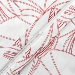 Pościel bawełniana 160x200 Cottonlove Exclusive Lenny, z zamkiem błyskawicznym, na białym tle z abstrakcyjnym, czerwonym wzorem. Zbliżenie na detal, ukazujący strukturę tkaniny i element zamknięcia.