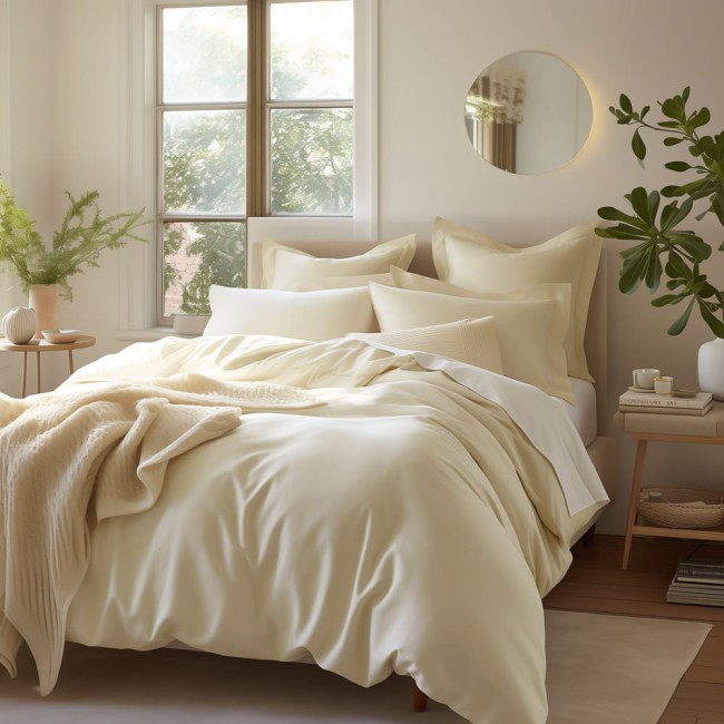  Ładna, elegancka, jednokolorowa, kremowa pościel satynowa 140x200 cm 