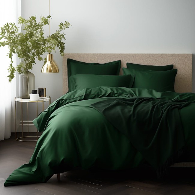  Ładna, elegancka, jednokolorowa, butelkowa zieleń pościel satynowa 180x200 cm 