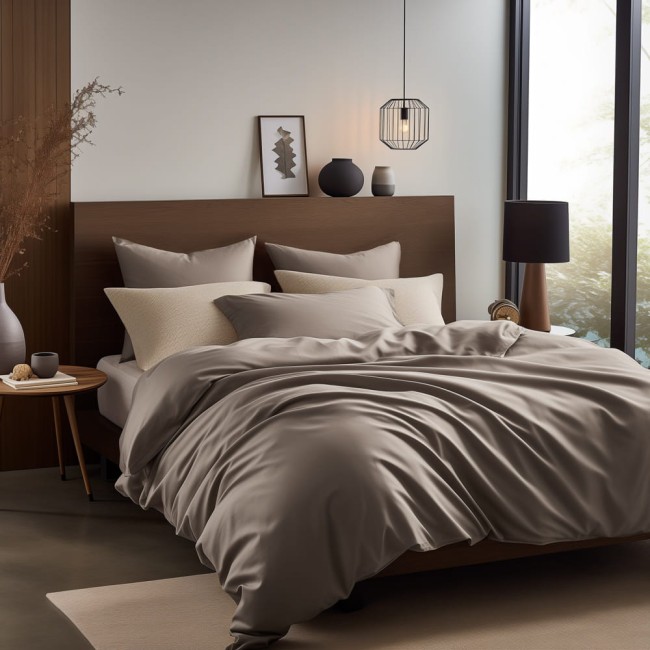  Ładna, elegancka, jednokolorowa, beżowa pościel satynowa 140x200 cm 