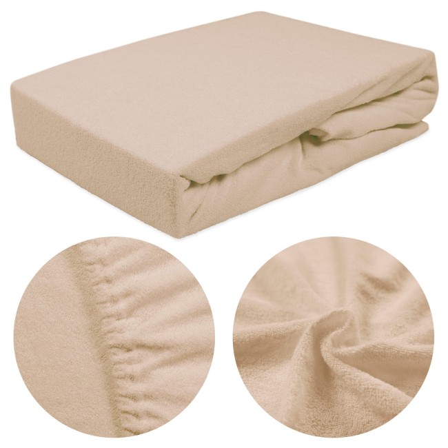  Klasyczne wygodne gładkie beżowe prześcieradło frotte 180x200 cm z gumką jednobarwne 