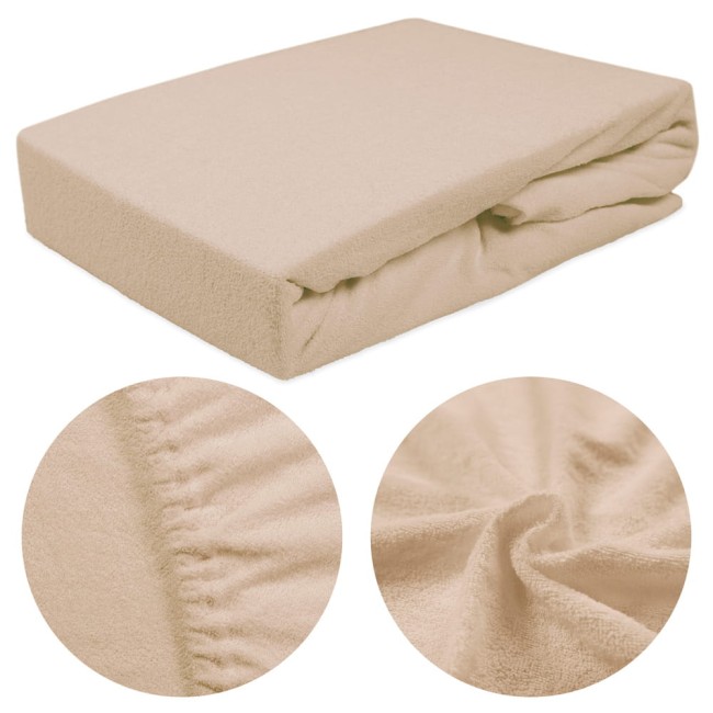  Klasyczne wygodne gładkie beżowe prześcieradło frotte 120x200 cm z gumką 